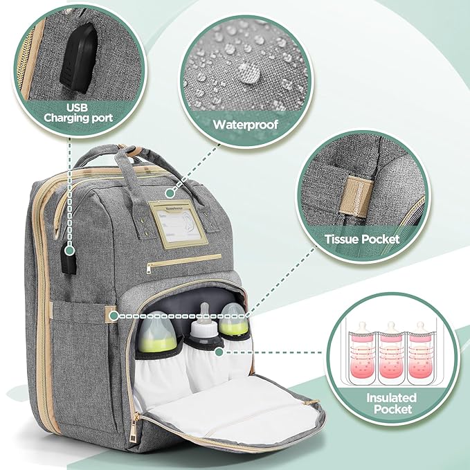 Lenski Diaper Bag Backpack, Baby Shower Gifts for New Mom, Baby Registry Search, Newborn Diaper Bag with Changing Station and USB Charging Port, Toddler Travel Essential, Large Capacity Nappy Bag