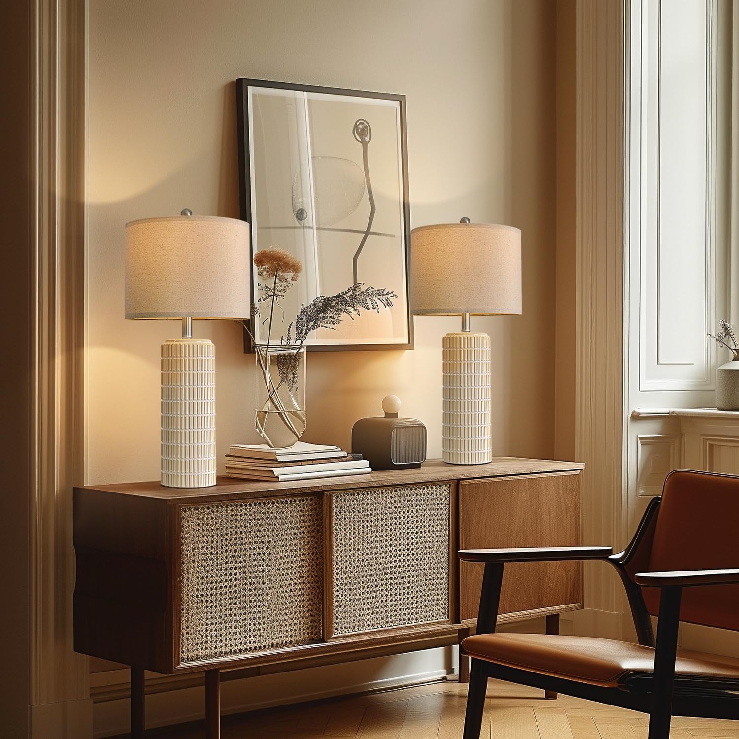 PoKat 27.5'' Tall Table Lamps for Living Room Set of 2, Ceramic Bedroom Lamps for Night Stands, Modern Bedside Lamps for Bedroom Living Room, Nightstand Lamps for End Table, Hallway, Gold and White