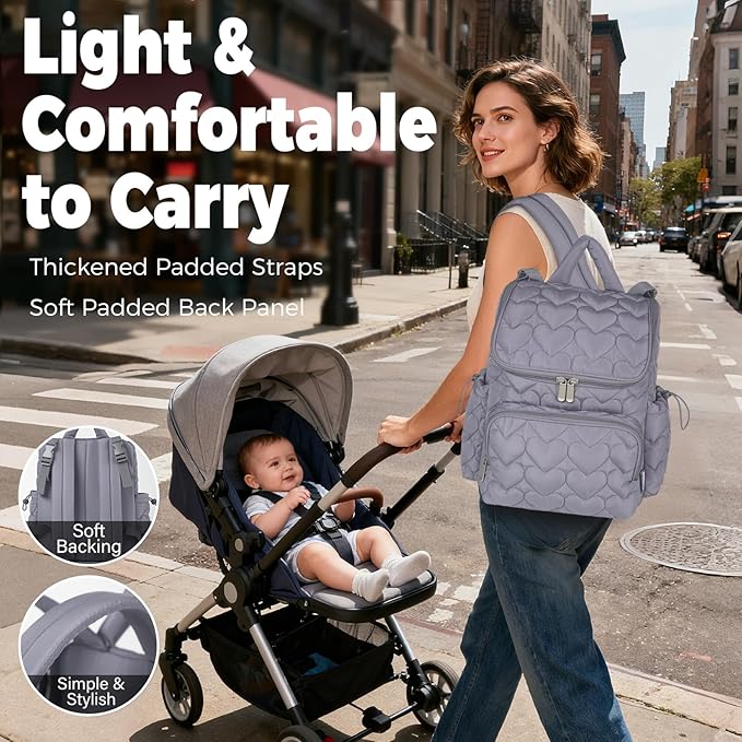 Baby Diaper Bag Backpack, Multifunction Baby Bag for Mom Dad, Large Capacity Diaper Backpack with Changing Pad Stylish Pañaleras para Bebe Stroller Straps, Newborn Baby Essentials Must Haves for Women