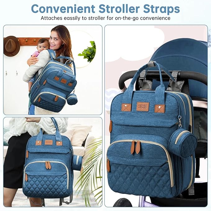 Diaper Bag Backpack – Large Waterproof Baby Bag with USB Charging Port, Changing Pad & Stroller Straps – Stylish, Durable & Hands-Free Travel Organizer for Moms & Dads (Dark Blue)