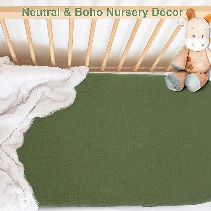 Muslin Bassinet Sheet for Baby Boy and Girl-2 Pack 17"x 33" Soft Bedside Bassinet Sheets Fitted for Rectangle, Round, Oval, Hourglass Mattress-Neutral Olive Green & Beige