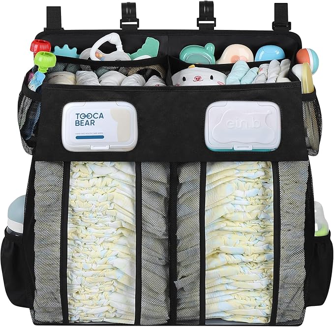 Accmor Changing Table Diaper Organizer, Hanging Diaper Caddy Organizer Stacker for Cribs Changing Table Playard Wall Baby Essentials Storage, Black