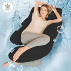 Cute Castle Cooling Cover Pregnancy Pillows, Soft U-Shape Maternity Pillow with Removable Cover - Full Body Pillows for Adults Sleeping - Pregnancy Must Haves - Jumbo 57 Inch - Black