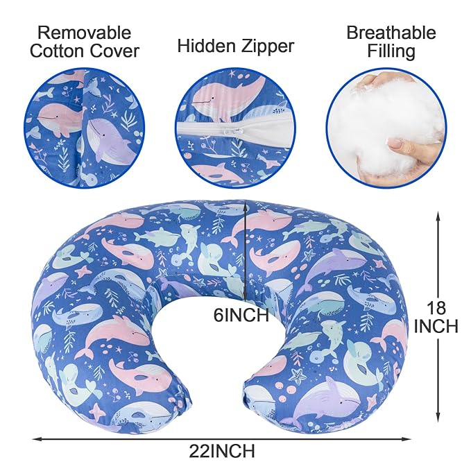 Nursing Pillow, Breastfeeding Pillow with Removable Cover, Ergonomic Breast Feeding Pillow, Baby Feeding Support Cushion for Mom Easier Breastfeeding- Original Size/Whale