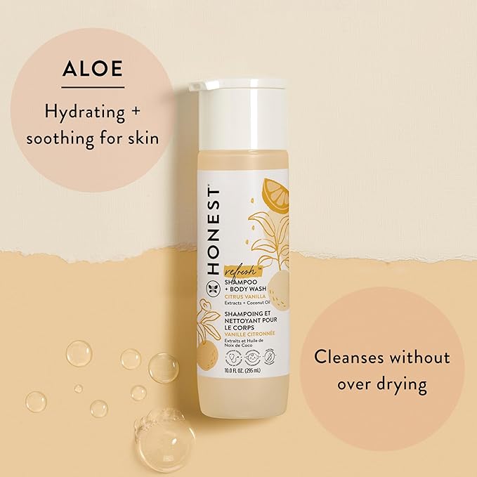 The Honest Company 2-in-1 Cleansing Shampoo + Body Wash and Face + Body Lotion Bundle | Gentle for Baby | Naturally Derived | Citrus Vanilla Refresh, 18.5 fl oz