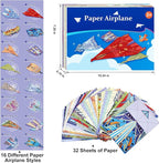 Paper Airplane Kits with 16 Classic Designs, 32 Sheets of Colorful Origami Paper, World Record Paper Planes, Airplane Gifts for Boys and Girls Ages 6-12+ (Digital Manual Only, Fun and Easy to Fold)
