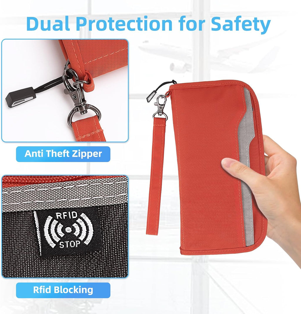 ZOPPEN Passport Holder Family RFID Passport Wallet, Passport Holder Women/Men, Travel Wallet Documents Organizer Zipper Case with Removable Wristlet Strap, Travel Essentials for Flying