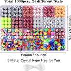 1000PCS Sports Polymer Clay Beads Bracelet Making kit, 24 Style Cute Fun Ball Beads Baseball Basketball Soccer Rugby Volleyball Football Charms, DIY Bracelet Making kit