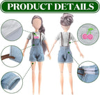 Bencailor 8 Pieces Christmas Doll Clothes for 11.5 Inch Doll Accessories Sweaters Denim Pant Summer Regular Outfit Clothing(T Shirt and Suspender Trousers)