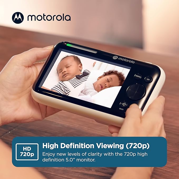 Motorola Nursery Video Baby Monitor with 2 Cameras, 5" Screen HD PIP1610, No WiFi, Wall Mount, Long Range, 2-Way Audio, Temperature Sensor, Motorized, Lullabies, PIP1610-2
