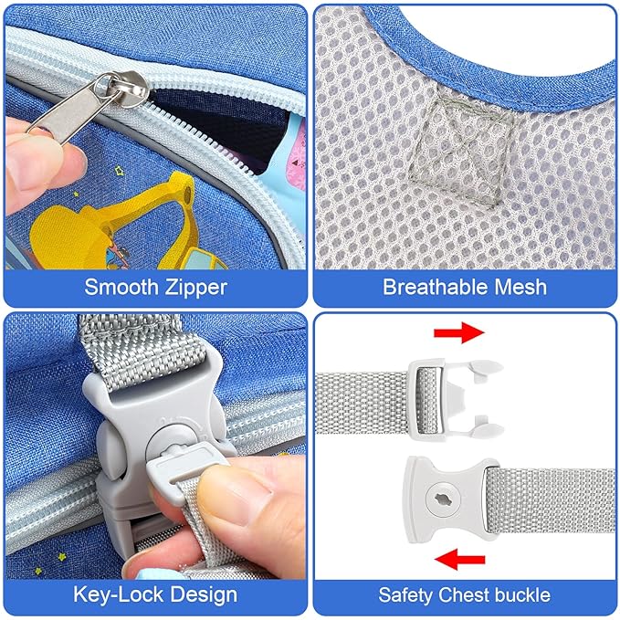 Accmor Toddler Harness Leash + Reflective Anti Lost Wrist Link, Cute Car Kids Back Pack with Hand Strap Collapsible Child Walking Restraint Belt Tether Hold Baby Boys Close For Outdoor Travel