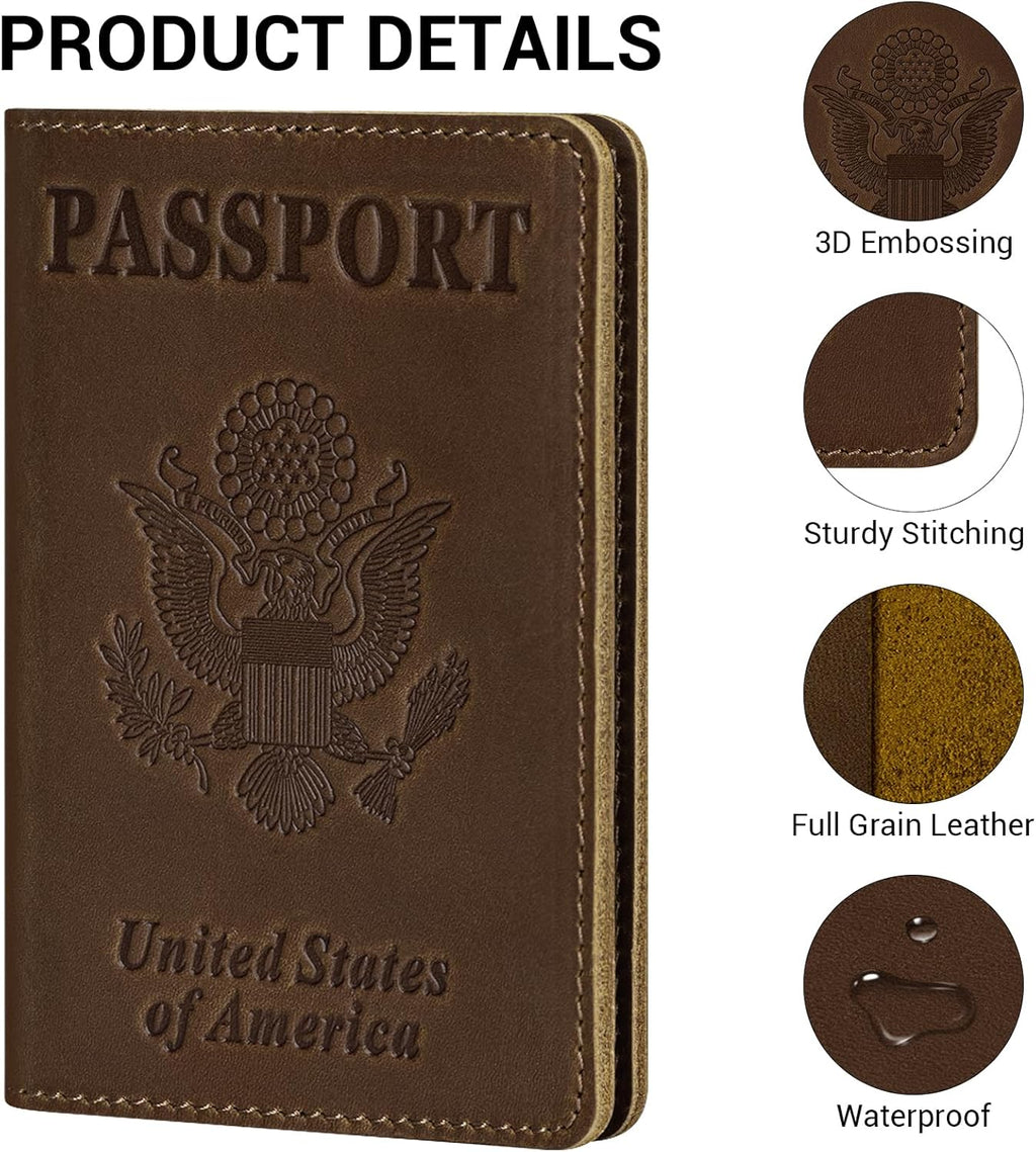 BIAOTIE Premium Leather Passport Holder Covers, Rfid Travel Wallet Passport Document Holder, Travel Essentials Wallet Cover Case for Men and Women (Brown)