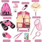 INNOCHEER Kids Explorer Kit & Bug Catcher Kit & Safari Costume Kit, Outdoor Exploration Set with Hat, Vest, Butterfly Net and Bugs Book for Boys Girls 3-12 Years Old (Camouflage Pink)
