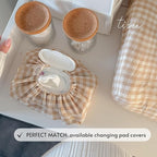 Baby Wipes Cover – Universal Size, One Size Fits All Wipes Packages | Muslin Cotton Tissue Cover for Nursery, Diaper Bag & Changing Table, Station | Gingham & Neutral Patterns (Beige Gingham)