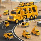 8 in 1 Construction Trucks Cars Toys for Toddlers 3-5, Boy Toddler Car Truck Toys with Playmat and Light Sound, Birthday Gifts for 3 4 5 6 Year Old Boy