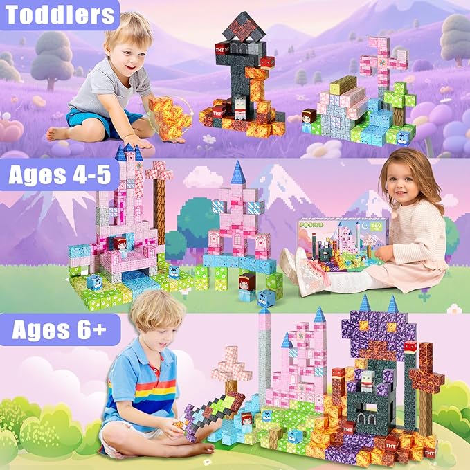 Magnetic Blocks - 150PCS Magnetic Building Blocks, STEM Constructions Magnet Blocks for Boys Girls Age 3 4 5 6 7 8 9 10, Sensory Stacking Toy Christmas Birthday Gifts for Kids