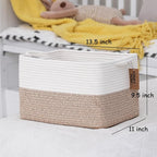 COMFY-HOMI 3-Pack Cotton Rope Woven Basket with Handles for Shelves, Books, Toys, Cloth Storage|Towel Storage|Nursery Baby Basket - 13.5" x 11" x 9.5" for Living Room (White/Brown)