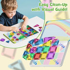 Magnetic Tiles Travel Toys for Kids 4-8, 42PCS Candy Color STEM Building Blocks with Visual Storage Guide & Metal Case, Airplane Activities & Toddler Travel Essentials Ages 3-5