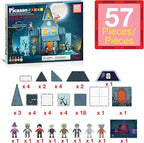 PicassoTiles Haunted House Theme Magnet Tile Building Blocks 8 Action Figures Magnetic Construction Toy Double Sided Printing Education STEM Learning Playset Halloween Adventure Kid Ages 3+ PTQ03