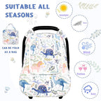 Pea Pod Car Seat Cover Baby Boy, Infant Car Seat Canopy Covers for Newborn with 2 Layers Windows of Breathable Mesh Fabric, Lightweight Polyester/Soft Minky Dot Backing