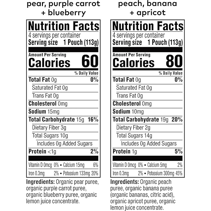 Plum Organics Variety Pack, 6+ Months - Organic Fruit and Veggie Baby Food Pouches - Pear, Purple Carrot + Blueberry & Peach, Banana + Apricot - 4 oz Pouch (Pack of 8)