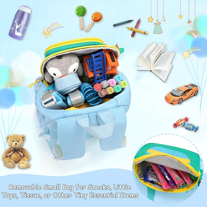 Accmor Toddler Leash Backpack with Anti Lost Wrist Link, Cute Dinosaur Bag Children Safety Walking Harness with Removable Little Pouch, Kids Travel Essential Mini Back Pack with Tether for Baby Boys