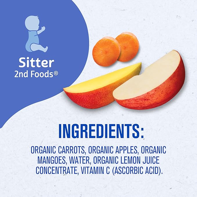 Gerber Stage 2 Baby Food, Organic Carrot Apple Mango, Baby Food Pouches, Puree, 12PK