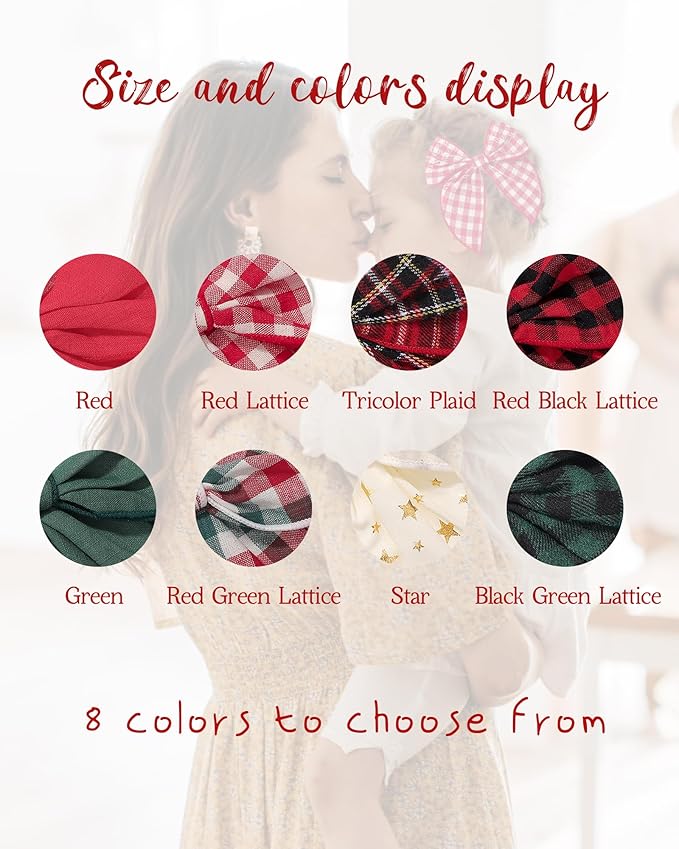 doboi 8PCS 5.5" Christmas Baby Girls Hair Clips Fable Hair Bows Cotton Linen Bows for Girls Gingham Hair Accessories for Baby Toddlers Kids