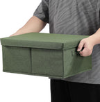 HOONEX Storage Bins with Lids for Organizing, Pack of 2, Storage Boxes with 2 Carrying Handles and Sturdy Heavy Cardboard, 16.5" L x 11.8" W x 7.5" H for Shoes, Books, Clothes, Olive