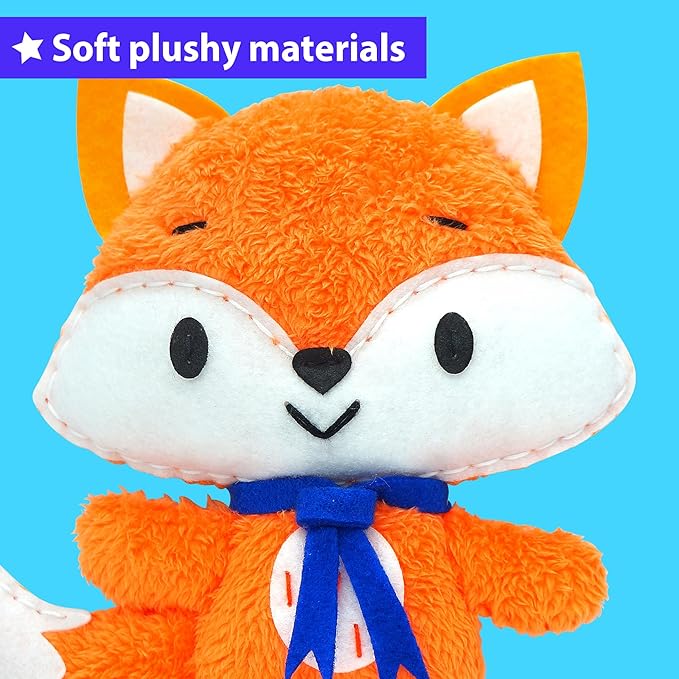 KRAFUN Fox Animal Sewing Kit for Kids Beginner My First Art & Craft, Includes Fox Doll Stuffed Animal, Instructions & Plush Felt Materials for Learn to Sew, Embroidery, Age 7 8 9 10 11 12