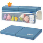 URMYWO Bath Kneeler and Elbow Rest Pad Set - 1.5" Thick Baby Bath Kneeler Pads with Toys Organizer, Anti-Slip Cozy Knee & Arm Support Bathtub Mat, Quick Dry Kneeling Pad for Baby Bath Time