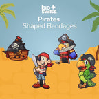 BioSwiss Bandages, Pirate Shaped Self Adhesive Bandage, Latex Free Sterile Wound Care, Fun First Aid Kit Supplies for Kids and Adults, 24 Count