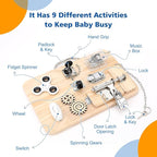 Wooden Montessori Toys Busy Board for 1 2 3 4 Year Old, Baby Toddler Sensory Toys, for Fine Motor Skills, for Autism ADHD