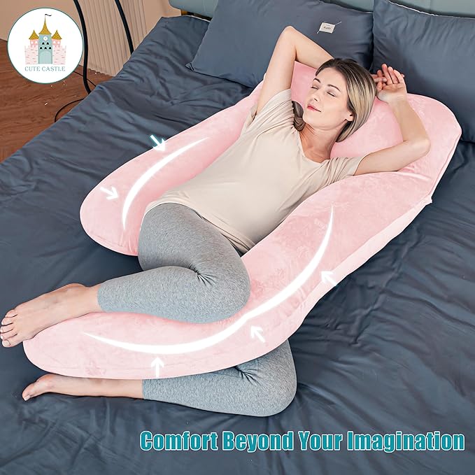 Cute Castle Pregnancy Pillows, Soft U-Shape Maternity Pillow with Removable Cover - Full Body Pillows for Adults Sleeping - Pregnancy Must Haves - Jumbo 57 Inch - Pink