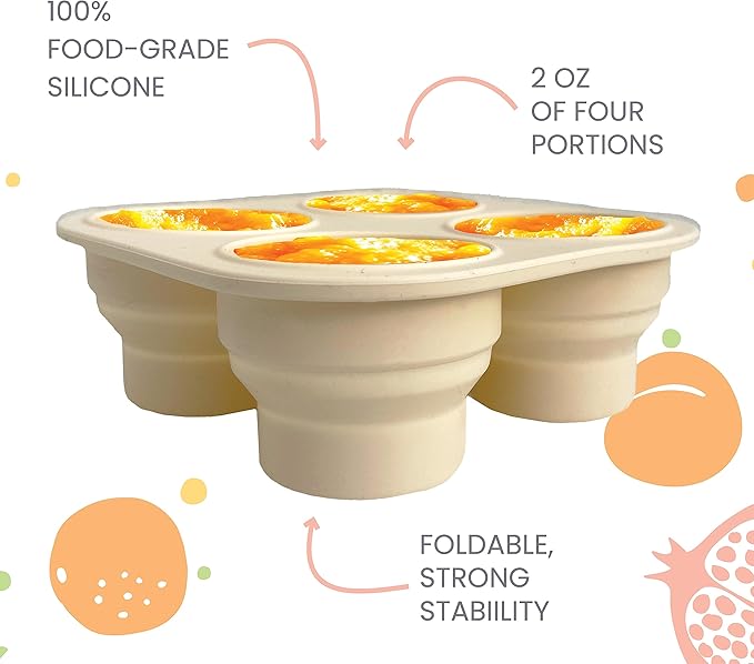 Lulyboo Silicone Foldable and Portable Baby Food Freezer Tray with Lid, Storage Container for Homemade Baby Food, Veggie & Fruit Purees, Ivory