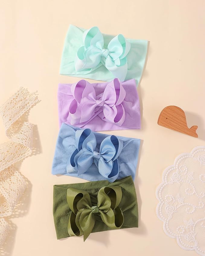 doboi 4 Inch 20pcs Baby Headbands Baby Girl Hair Bows Infant Newborn Toddler Baby Bows and Nylon Headbands Bows for Baby Girls Hair Accessories