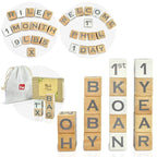 I'm Solid Wood Baby ABC Alphabet Milestone Age Blocks, Personalized Own Name, Gender Neutral, Newborn Gifts & Keepsakes for Picture Props (1.4" / 16 Pcs/Grey)