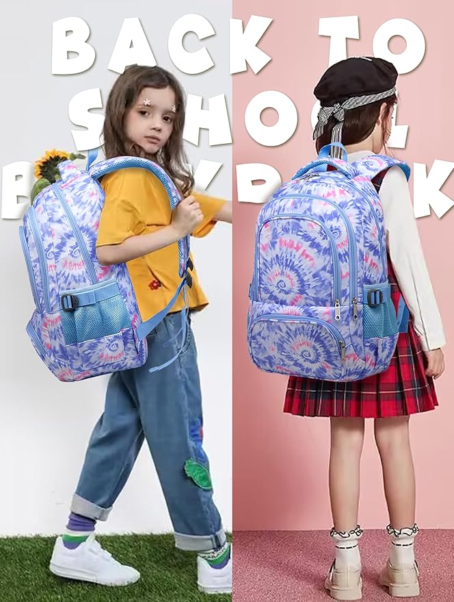 BLUEFAIRY Kids Backpack for Girls Elementary Primary Middle School Bags for Aged 8-10 for Teens Childs Bookbags Back to School Book Bags Cute Mochilas para Niñas Tie-dye Violet
