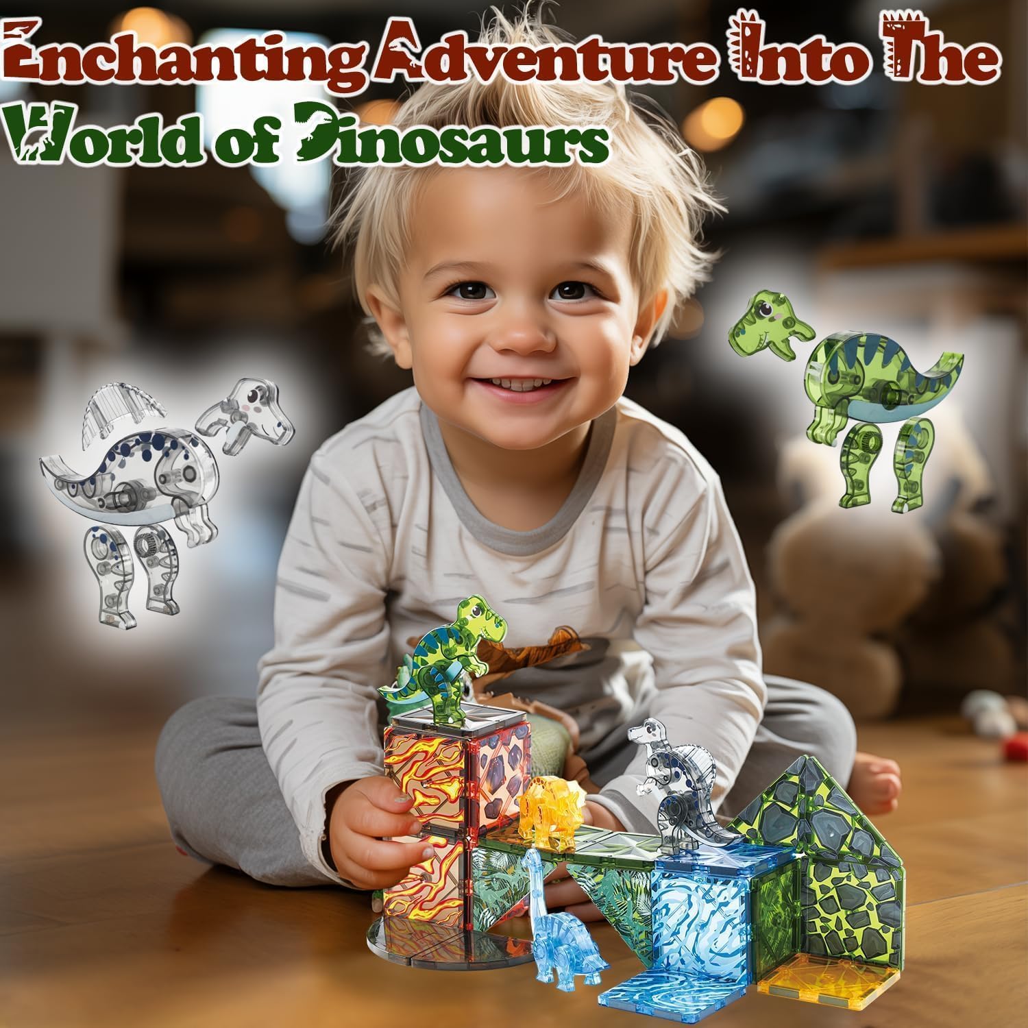 Magnetic Tiles Dinosaur Toys for Kids 3-5 5-7 Magnet Building Blocks Toddler Toy Dinosaurs - 3 Year Old Boy Gift STEM Learning Resources for Kids Ages 3 4 5 6 7 8 Gifts for 4 Year Old Boys