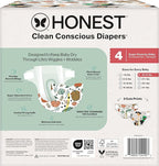 The Honest Company Clean Conscious Diapers for Delicate Skin | Up to 100% Leakproof | Hypoallergenic, Fragrance Free | Fall '25 Limited Edition Prints | Club Box, Size 4 (22-37 lbs), 54 Count