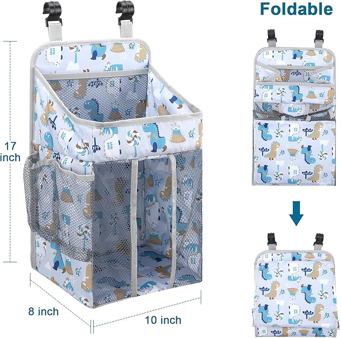Accmor Hanging Baby Diaper Caddy Organizer, Diaper Stacker, Baby Crib Hanging Classified Storage Bag Organizer for Changing Table, Crib, Playard or Wall & Nursery Organization, White