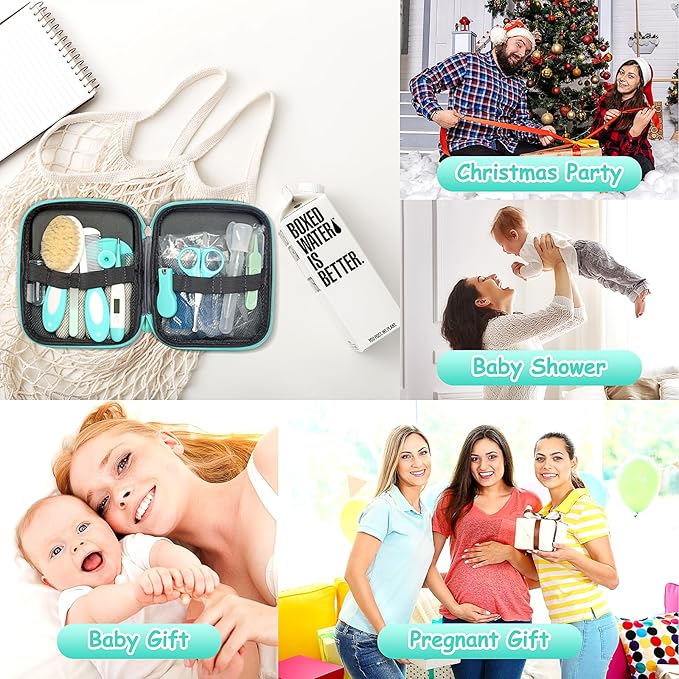 Baby Healthcare and Grooming Kit, 21 in 1 Portable Baby Essentials Kit with Gas Relief Hair Brush Comb Nasal Aspirator for Newborn Boys Girls (21 Kits-Green)