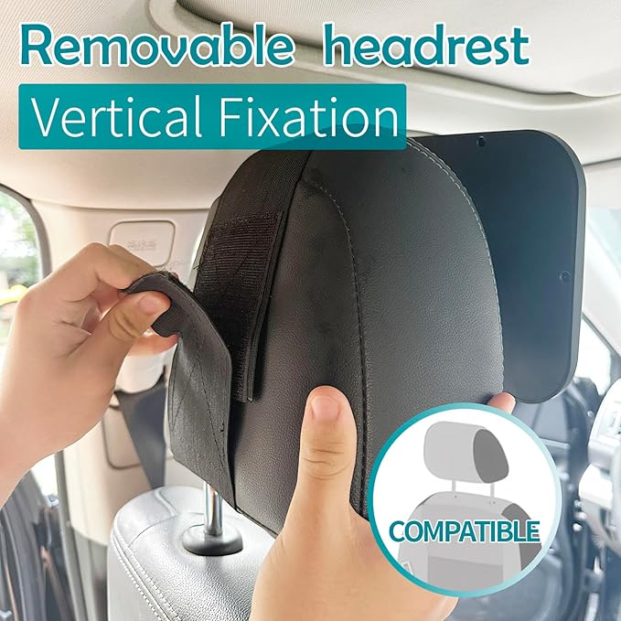 Funbliss Fixed Headrest Baby Car Mirror, Car Mirror for Baby Compatible with Tesla and other vehicles,360° Rotation, Shatterproof Plastic, No Assembly Required