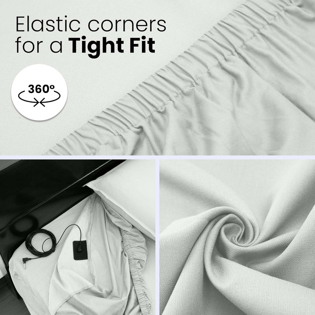 Hooga Grounding Sheet, Organic Fitted Grounded Sheet for Improved Sleep, Pain Relief - Earth Connected Bedding 60”x80”x15” Queen Size, Pure Silver Fiber and Cotton, Grounding Cord Included. Off White