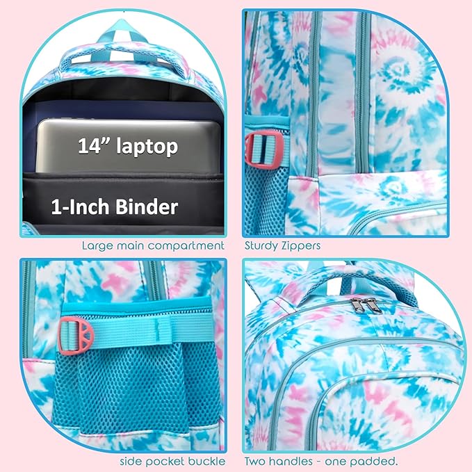 BLUEFAIRY Kids Backpack for Girls Elementary Primary Middle School Bags for Aged 8-10 for Teens Childs Bookbags Back to School Book Bags Mochilas para Niñas de 6 7 8 9 10 Años Tie-dye Blue