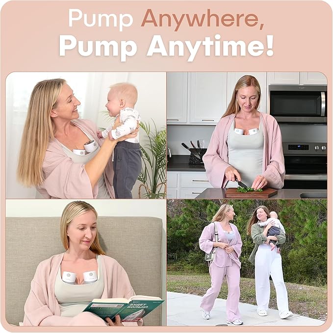 Wearable Hands-Free Electric Breast Pump – Double Portable Pump, 3 Modes 12 Levels, Quiet Rechargeable Breastfeeding Pump, LED Display, 24mm & Multiple Flange Sizes (1 Count)
