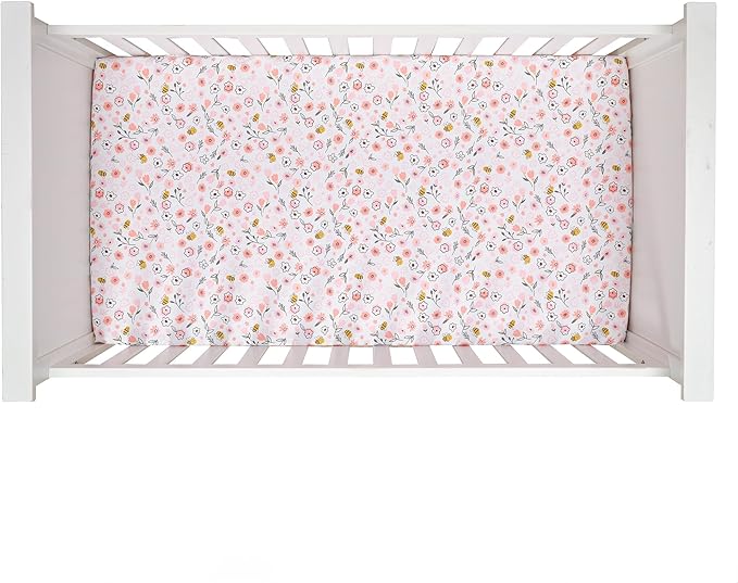 Lambs & Ivy Little Garden 100% Cotton Pink Floral Fitted Crib/Toddler Sheet