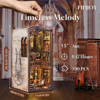 Book Nook Kit Music, DIY Miniature House Kit Book Nook, 3D Wooden Puzzle Bookshelf Insert Diorama Kit with Led Light for Teens and Adults (Timeless Melody)