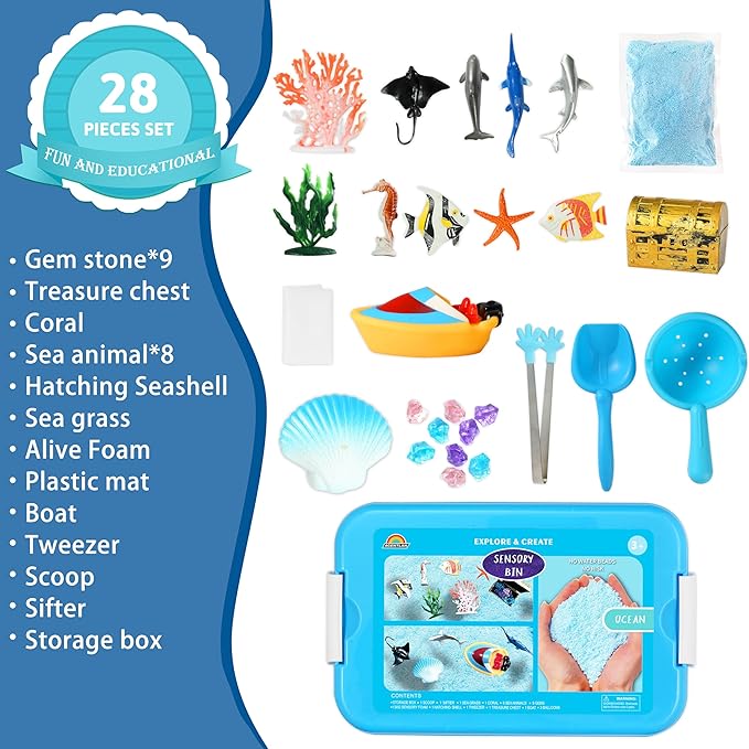 Ocean Sensory Bin, Ocean Sensory Water Toys with Sea Animal for Toddlers Boys and Girls, Kids Toys Gift Sand Box for Age 3 4 5 6 7 8