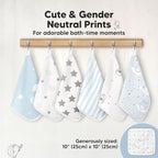 6-Pack Cotton Baby Washcloths for Newborn - Organic Cotton Muslin Soft Wash Cloths for Babies,Infant,Kids,Toddler Towels for Boy,Girl,Super Absorbent Face Cloths,Scratch-free Baby Rags (Constellation)